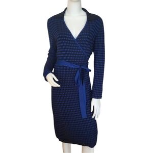 Diane Von Furstenberg Navy and Black Long Sleeve Wrap Dress
